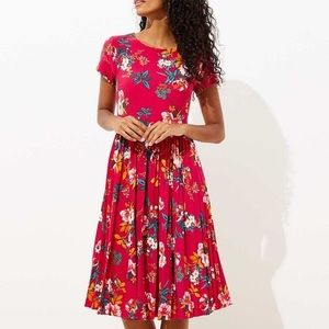 NEW Loft Pink Floral Pleated Skirt Knit Dress SZ 4P